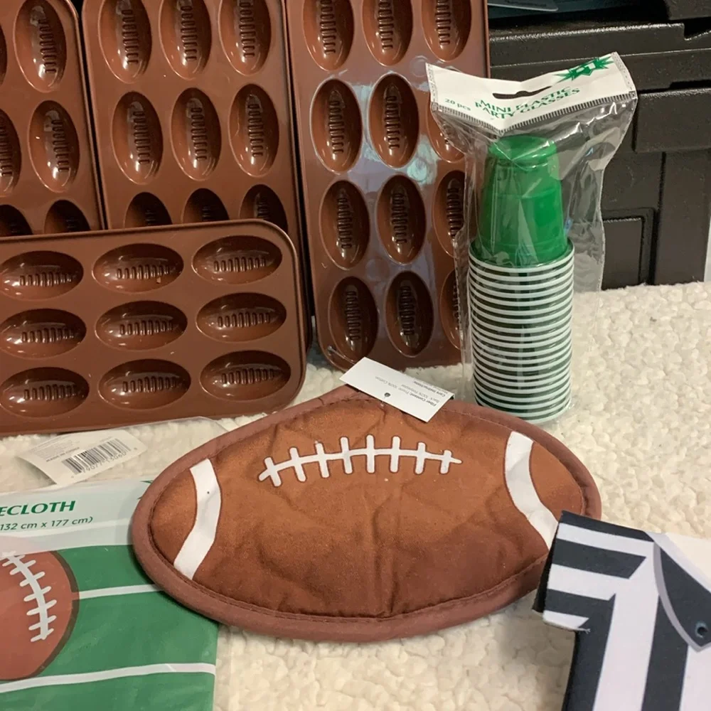 Football Party 40 pc Set Tablecloth Straws Coasters Coozie Ice Trays Cups & More